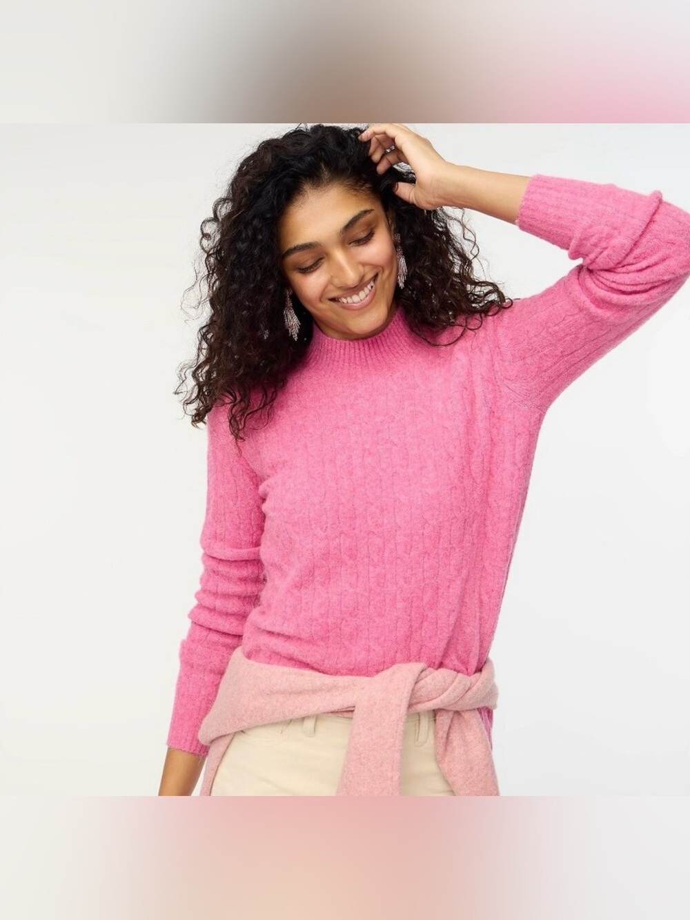 J. Crew Extra Soft Wool Blend Mock Neck Cable Knit Sweater